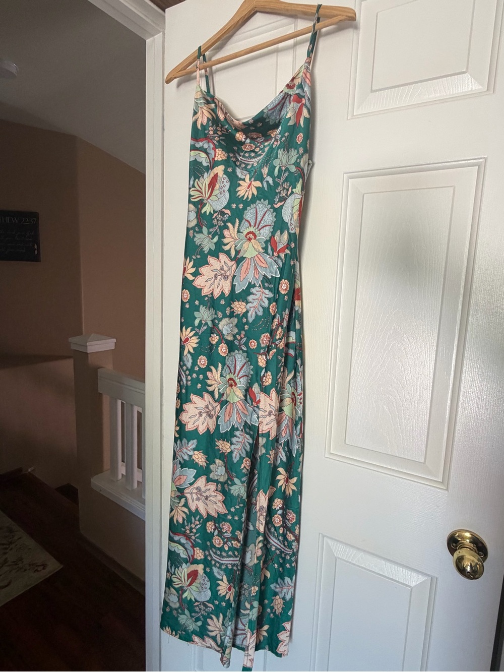 Floral Green Maxi Slip Dress with Spaghetti Straps